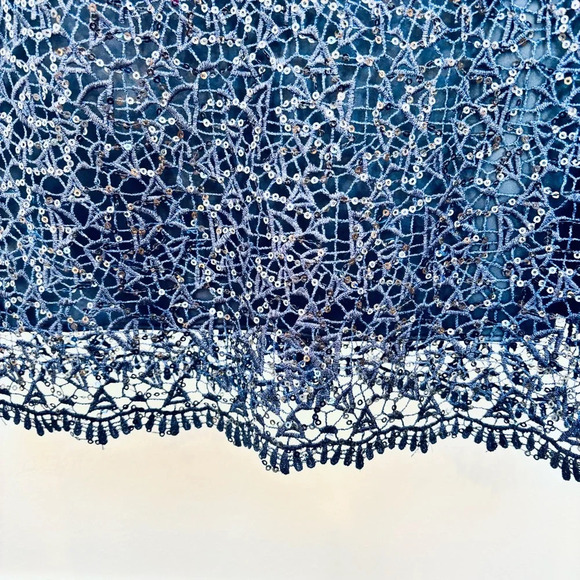 Kay Unger Sequin Lace Sheath Dress Long Sleeve Cocktail  Evening Navy Blue 6 - Picture 6 of 14